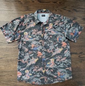 Matix Black Hawaiian Button Down Shirt Size Large